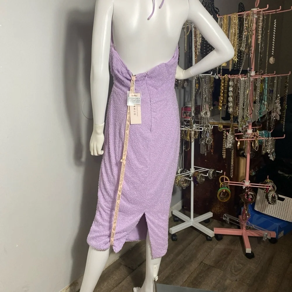 Oh Polly Venice Embellished Plunge Halter Neck Midaxi Dress in Lilac Size 10 - Picture 9 of 16